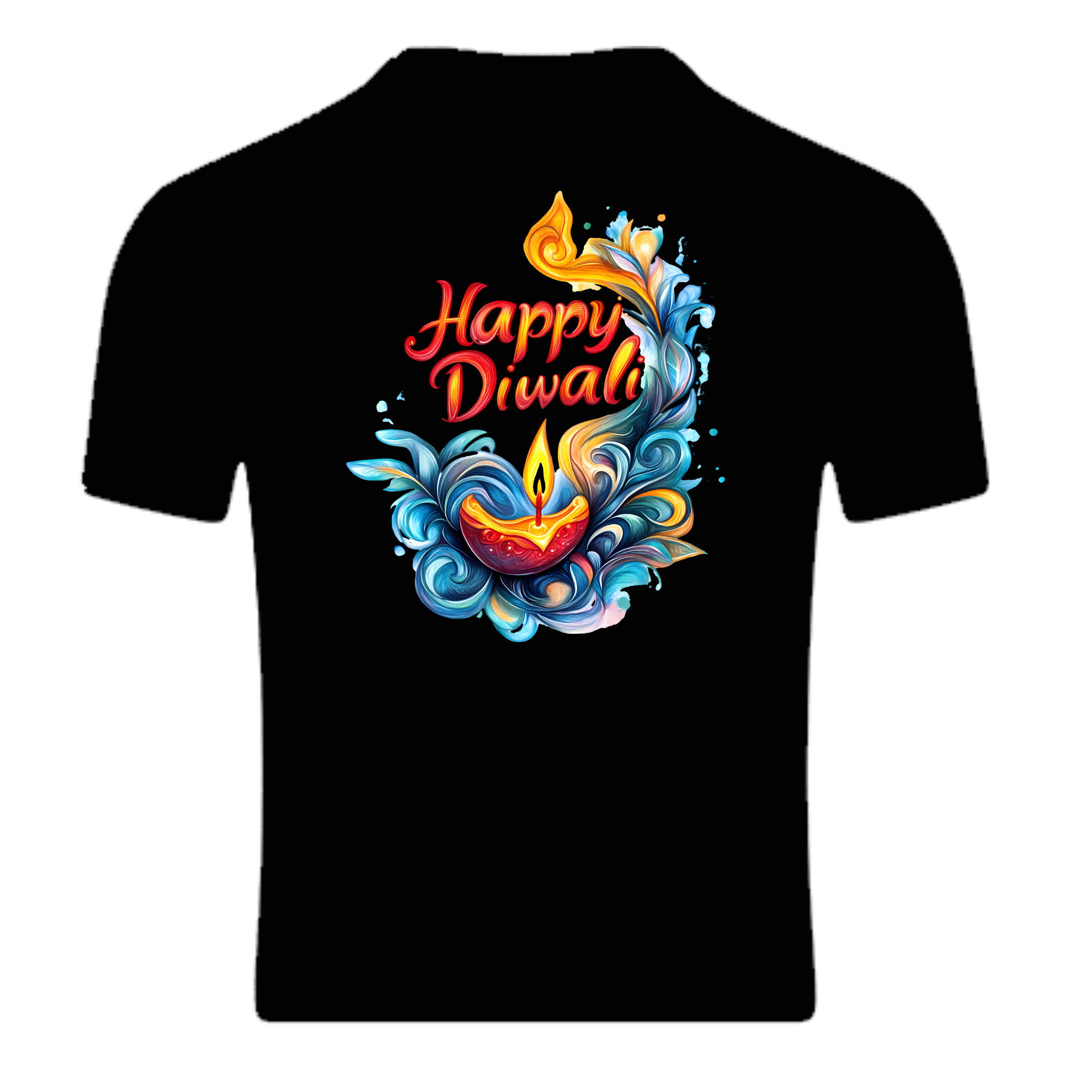 Unisex Vibrant "Happy Diwali" Swirl Design T-Shirt | Festive Diya Tee