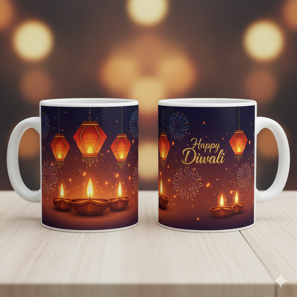 Premium Diwali Night Mug | Happy Diwali Lantern & Diya Coffee/Tea Cup