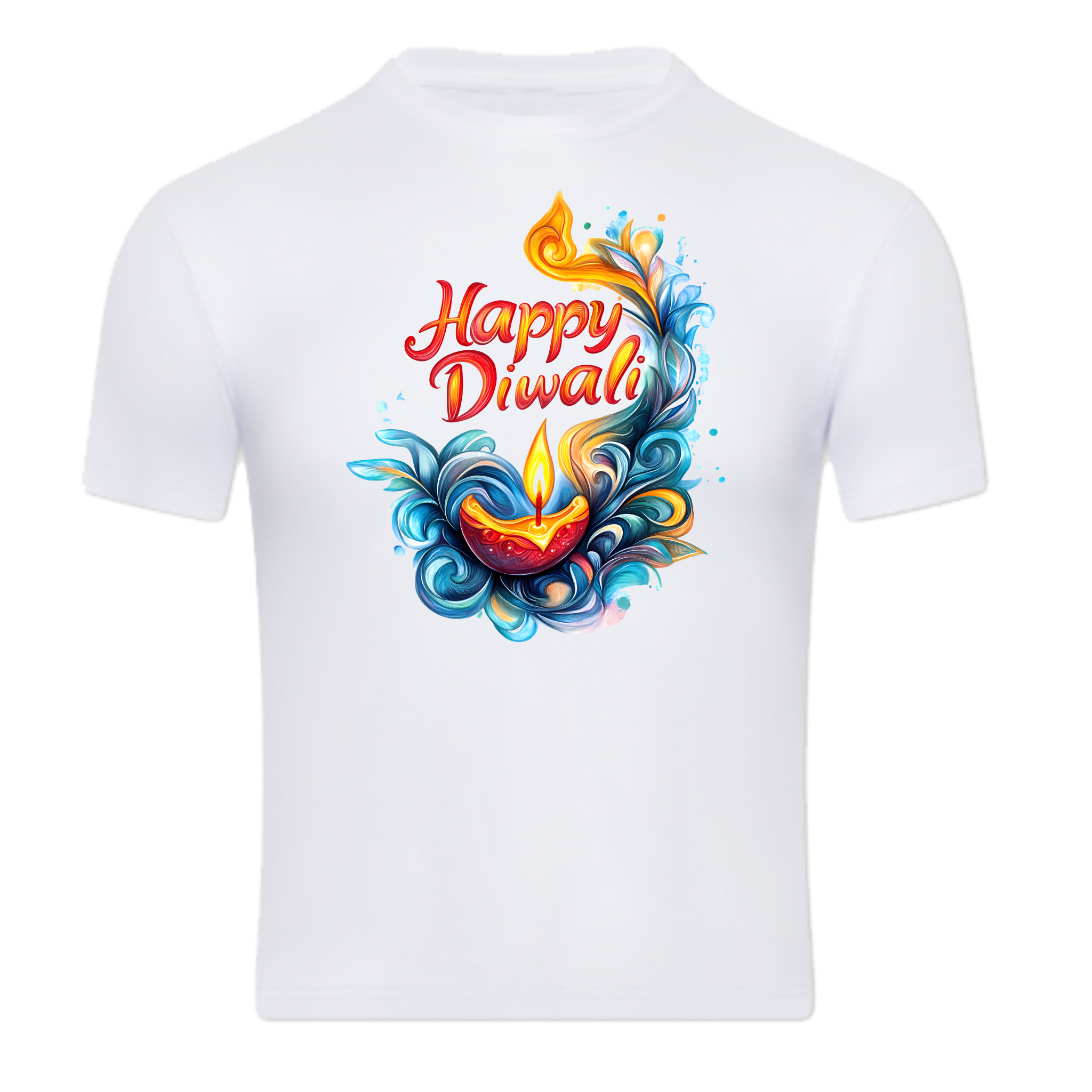 Unisex Vibrant "Happy Diwali" Swirl Design T-Shirt | Festive Diya Tee