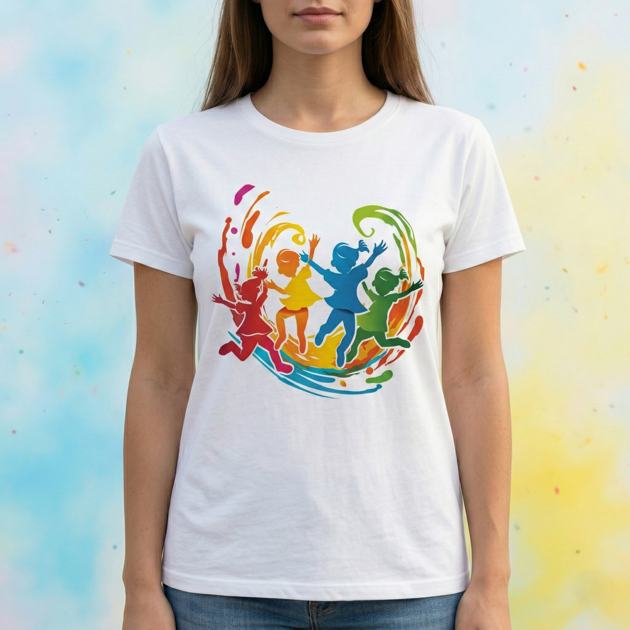 Happy Holi Festival T-Shirt - Color Splash Design | Custom Print Available