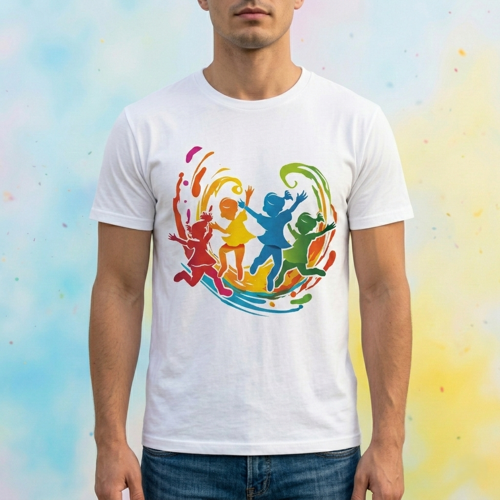 Happy Holi Festival T-Shirt - Color Splash Design | Custom Print Available